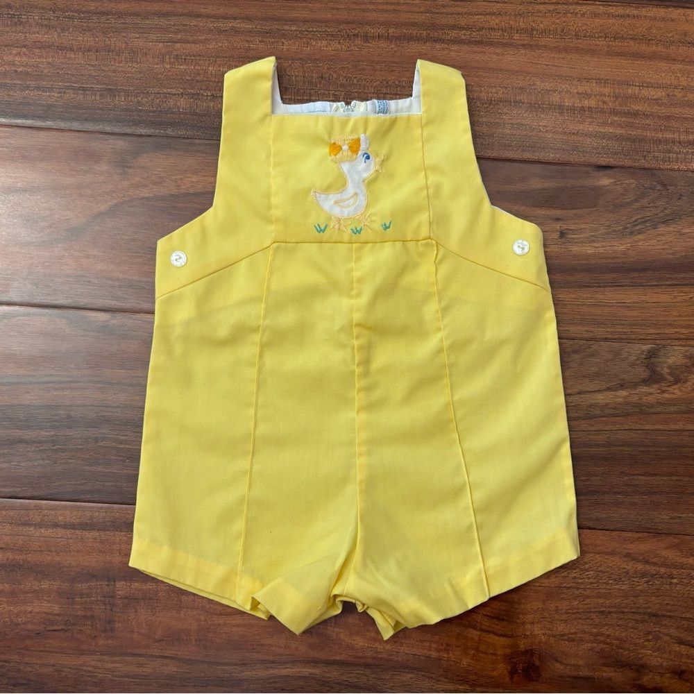 Cherubs vintage yellow embroidered duck romper